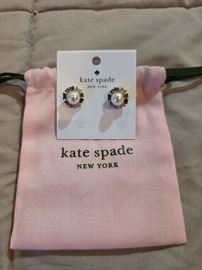 Kate Spade Pearl Center Flower Stud Earrings with Multicolor Gems